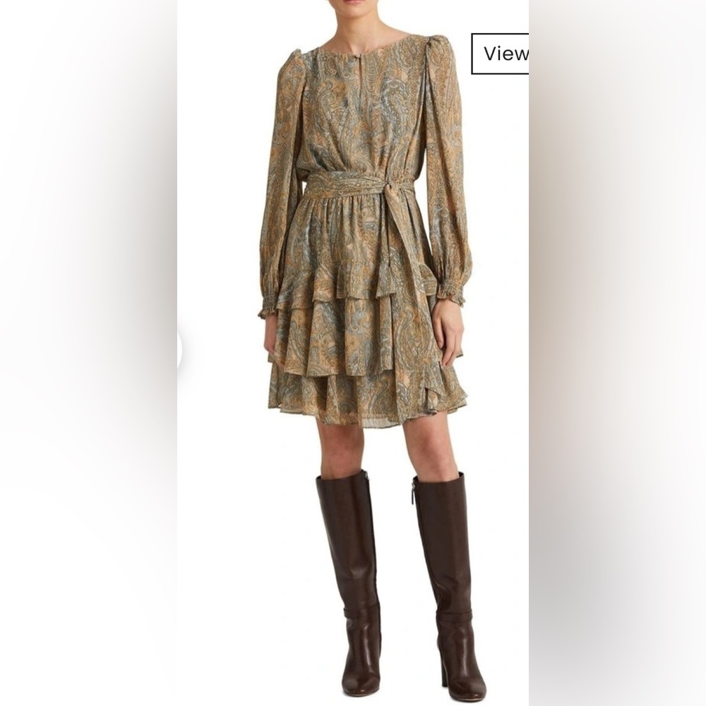 Ralph Lauren paisley puff- sleeve crinkle georgette dress